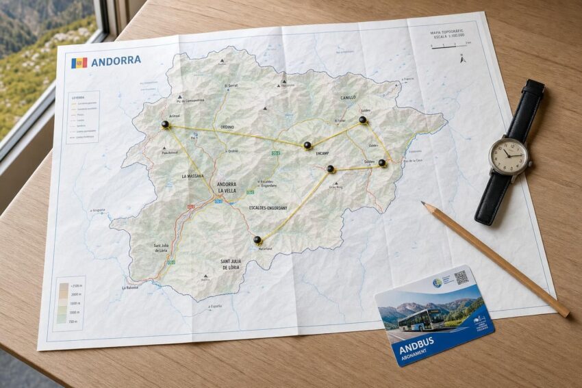 Mapa tras Andory na stole z zaznaczonymi połączeniami między sektorami i akcesoriami do planowania